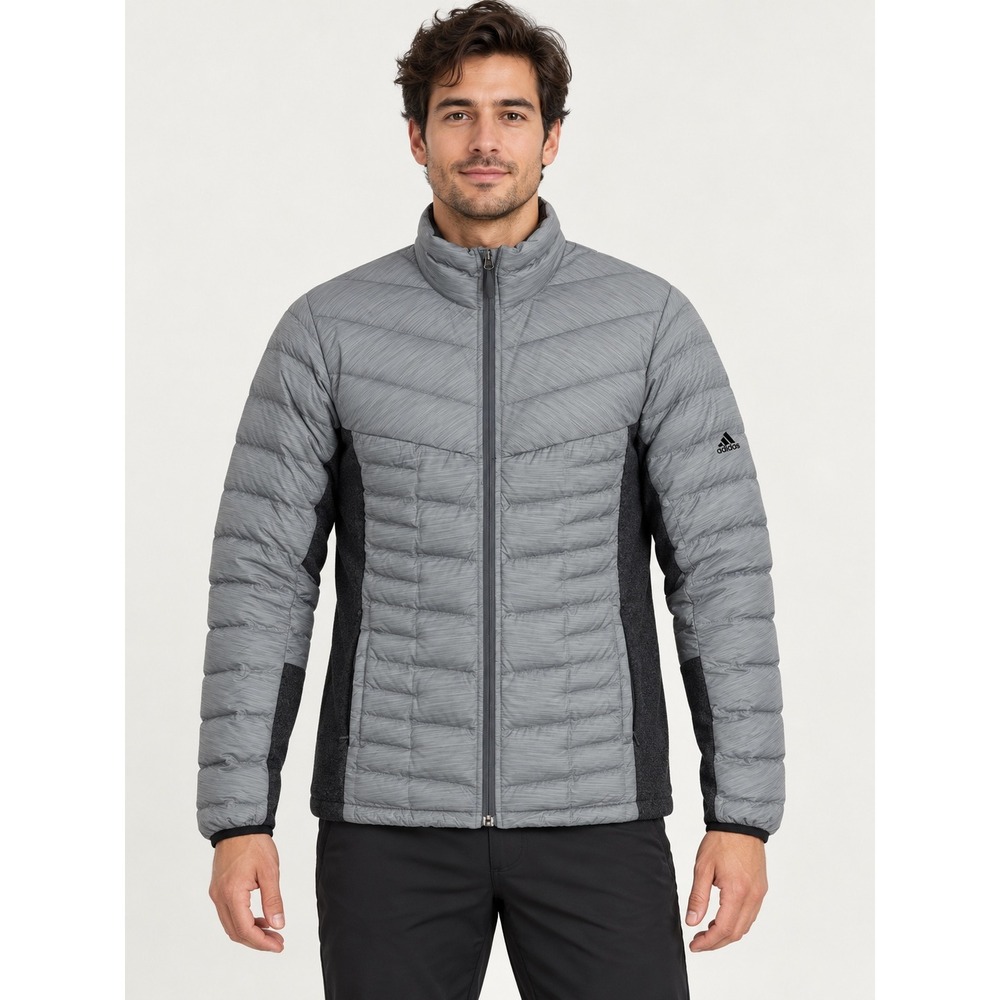 Adidas Outdoor Men S Gray Hybrid Down Puffer Jacket Full Zip Fleece Panels Small